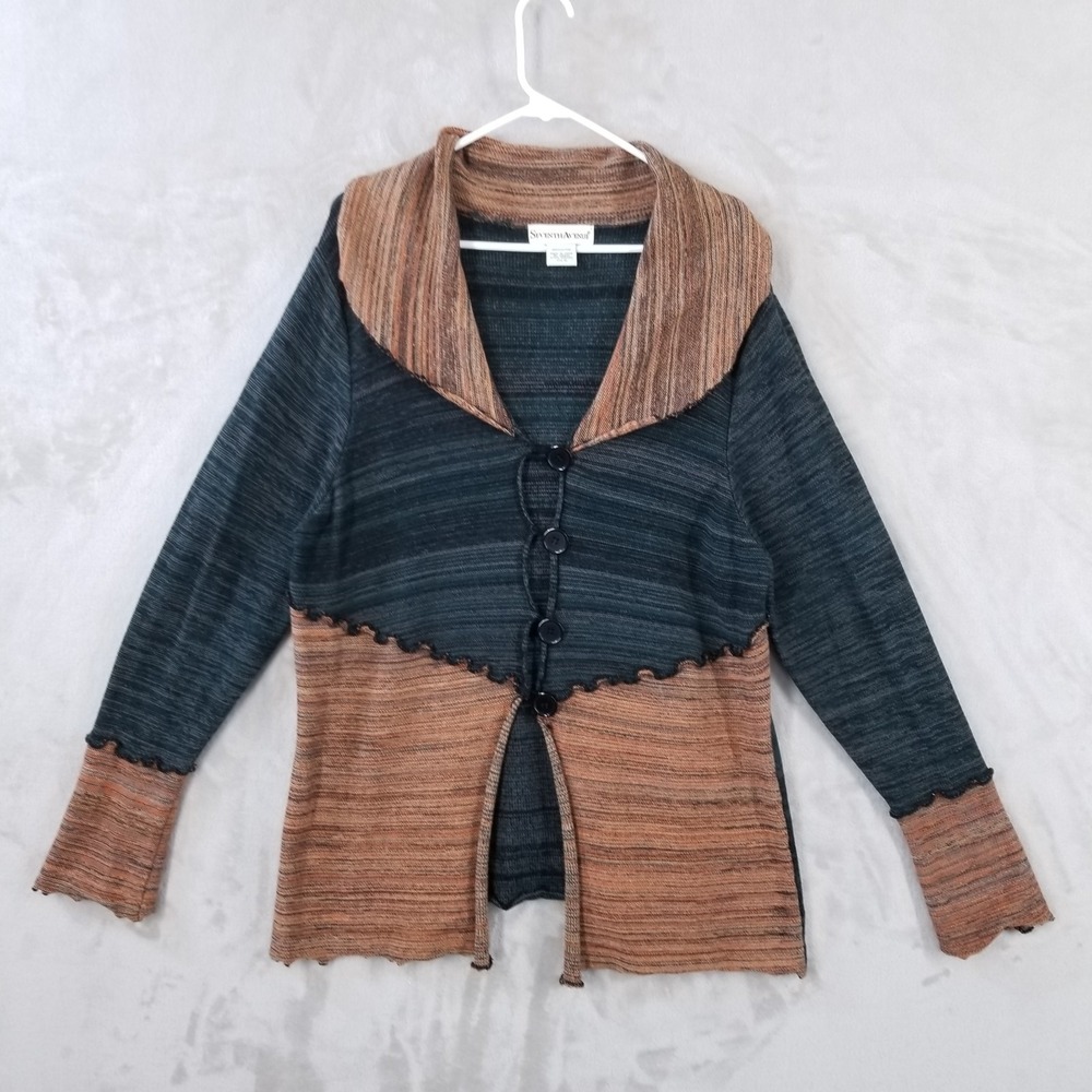 Seventh Avenue Cardigan Women XL 100%‎ Cotton Knit Sweater Relaxed Hippie Casual